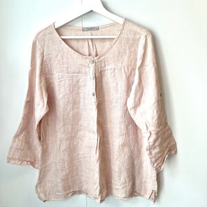 VIOLA BORGHI 100% Linen Italian Tunic in Pale Peach Pink Oversized Relaxed Fit S